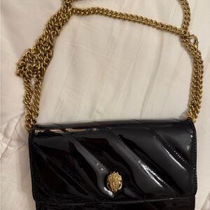 Kurt Geiger Black Patent Crossbody with Gold Chain